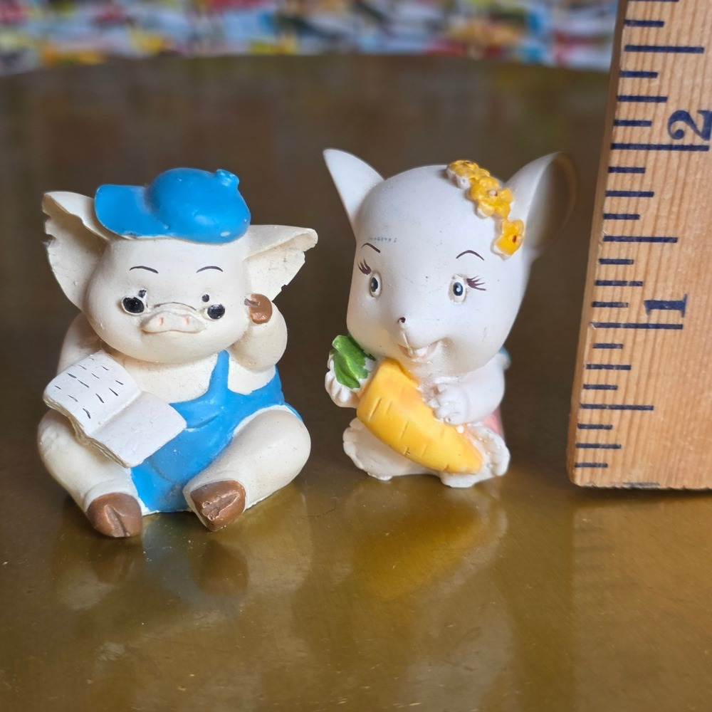 Vintage Anthropomorphic Pig & Mouse Figurines Set Whimsical Animal Pig Core - Picture 15 of 16